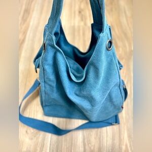 Oris Blue Canvas Hobo Style Bag Tote EUC